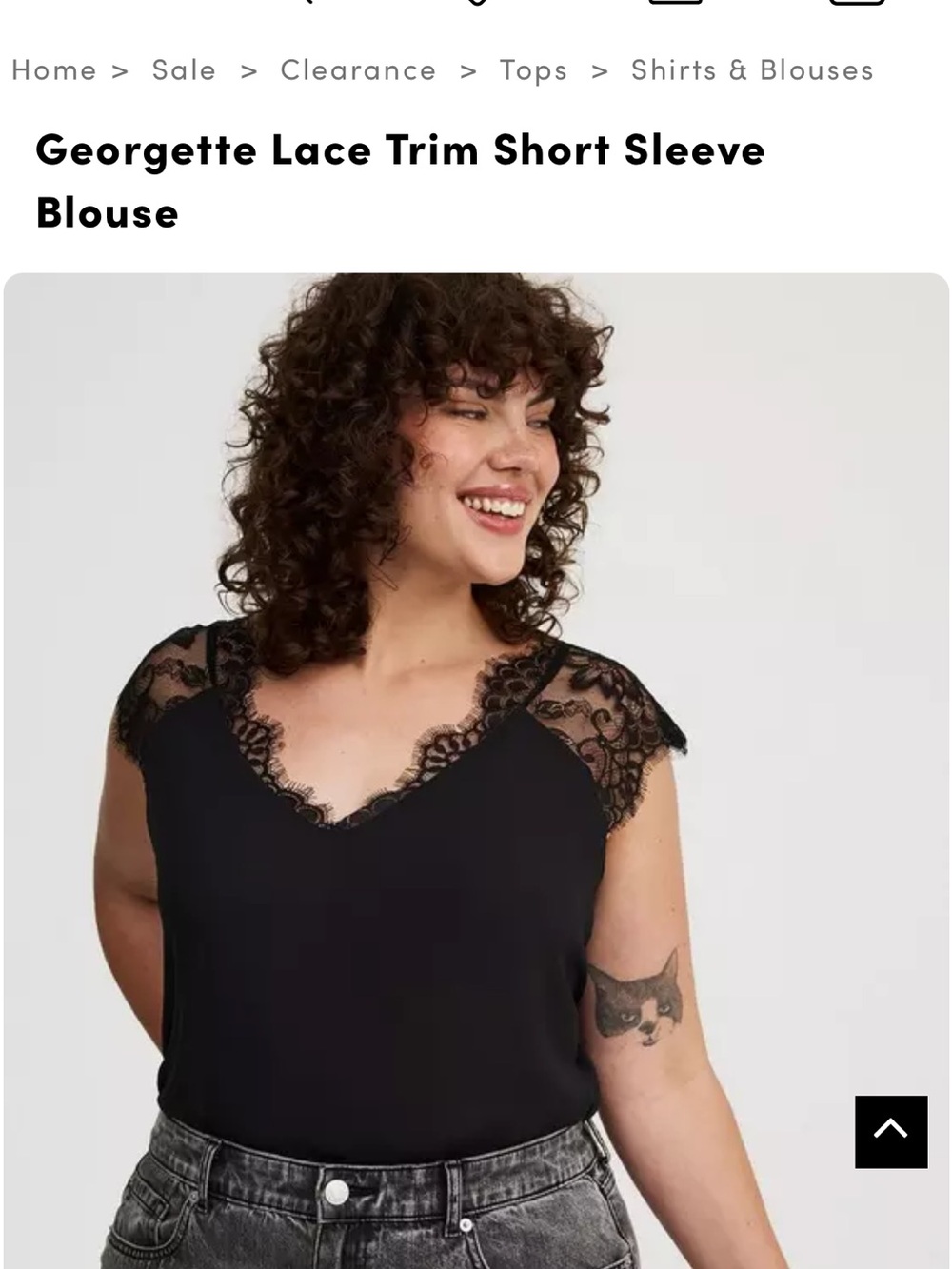 torrid Black Georgette Lace Trim Short Sleeve Blouse